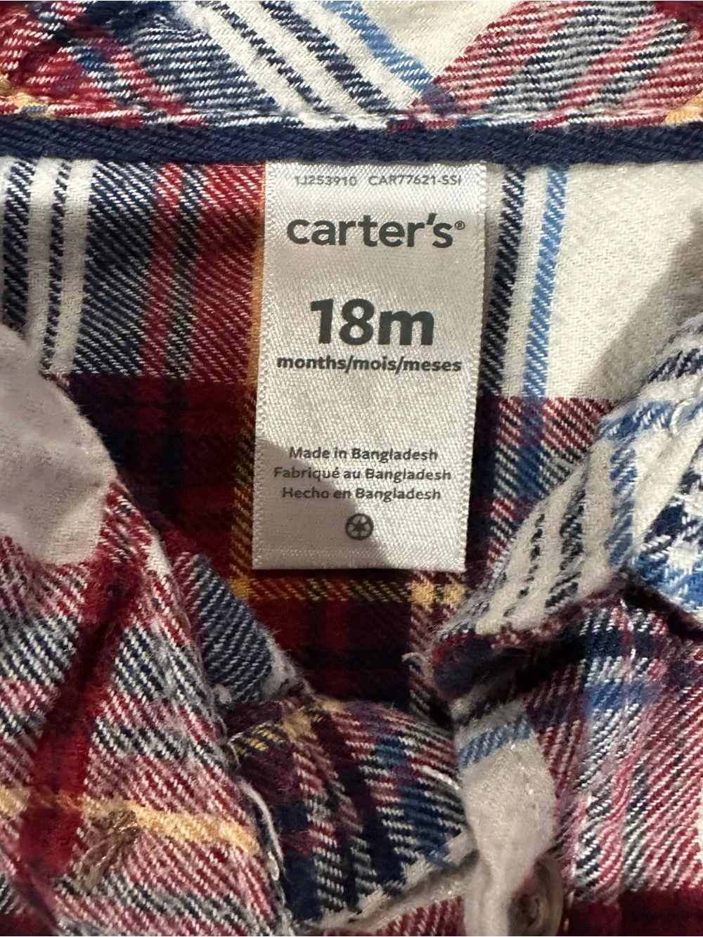 Carter's  Corduroy Kids Pants with Navy Suspenders and Flannel top, Size 18 Mos